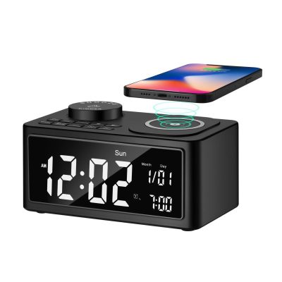 2022 New Sleeping Wireless Charging Deep Bass Bluetooth Speaker Alarm Clock Radio For Bedside