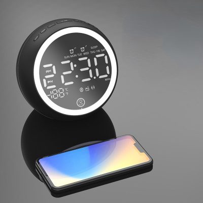 Digital Radio Alarm Clock Night Light Bluetooth Speaker With USB Phone Charger For Bedside