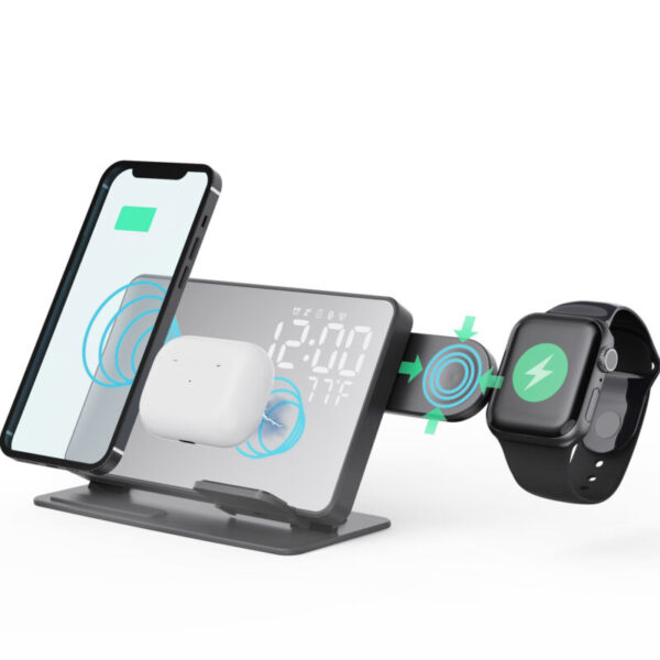 4 In 1 15W Wireless Charging Station With Large LED Display Alarm Clock Temperature China Wholesale Vendors, Factory, Supplier