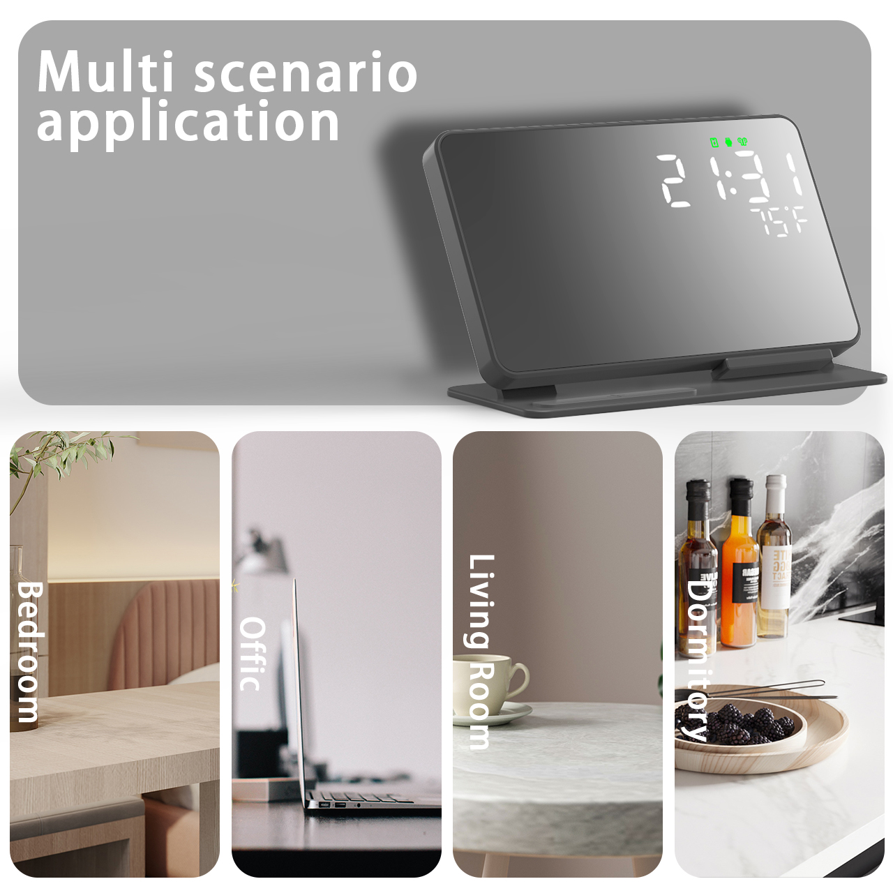 4 In 1 15W Wireless Charging Station With Large LED Display Alarm Clock Temperature China Wholesale Vendors, Factory, Supplier