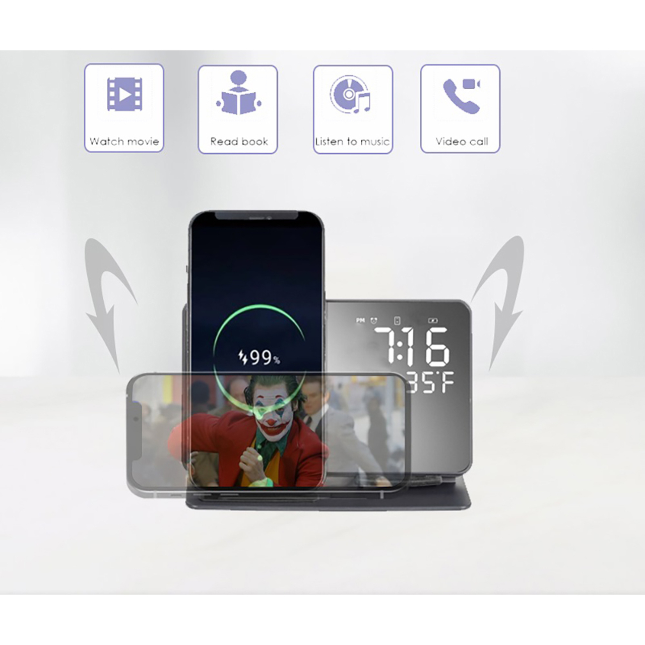 4 In 1 15W Wireless Charging Station With Large LED Display Alarm Clock Temperature China Wholesale Vendors, Factory, Supplier