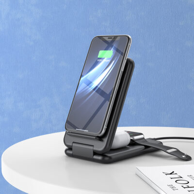 Desktop Apple Wireless Charger Stand 3 In 1 Foldable QI Charger For iPhone, AirPods, Watches