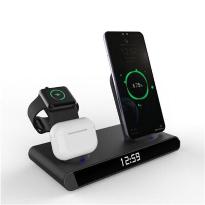 3 In 1 Wireless Charger Station With Clock For LG, iPhone, Samsung Galaxy, AirPods, Watches