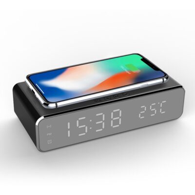 Cheap HD LED Display Alarm Clock With 5W Wireless Charger, Thermometer For Smartphones