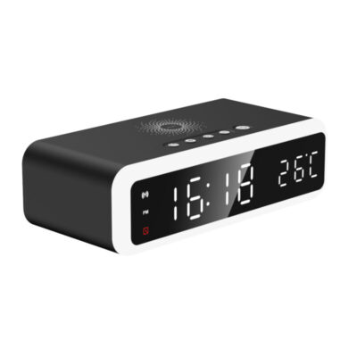 Fast 15W Wireless Phone Charger With Digital Alarm Clock Temperature For Android, Apple