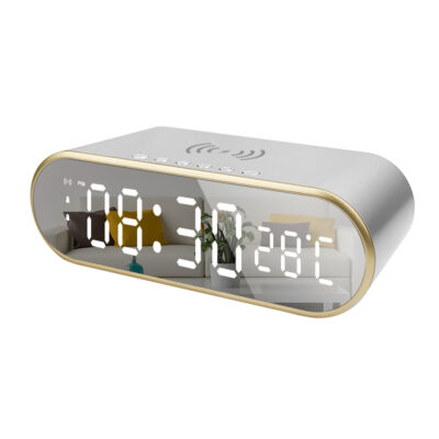 Tabletop 15W Wireless Charger With Clock, Thermometer, Alarm Clock, Snooze For Cell Phones