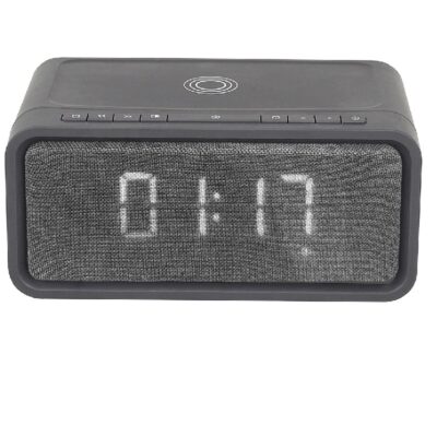Dual Alarm Clock Bluetooth Speaker With 5W Wireless Charger, Stereo Radio, LED Display