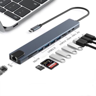 10 In 1 USB C Hub Aluminum Alloy Shell, PD100W, HDMI, USB3.0, 2.0, SD, TF, Ethernet Port