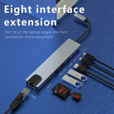 USB Hub 3.0 8 In 1 Docking Station PD100W, HDMI 4K@60Hz, RJ45 For MacBook, Dell, Asus