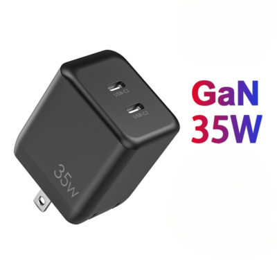 Charger USB C, UL, PSE Certified 35W PD Dual Port GaN Charger For iPhone, iPad, Galaxy