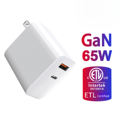 65W PD Charger, Dual USB C GaN Charger Adapter With UL/ETL Certified For US, Canada