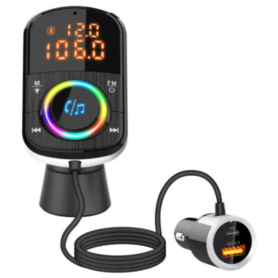 USB C Car Charger 36W Fast Charger With Bluetooth Stereo FM Transmitter, Dual LED Display