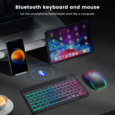 Rechargeable Wireless Keyboard & Mouse Combo With 7 Colored Backlits For Tablet, Laptop